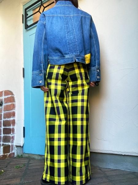 DOUBLE STANDARD CLOTHING】イエローチェックハイウェストワイドパンツ