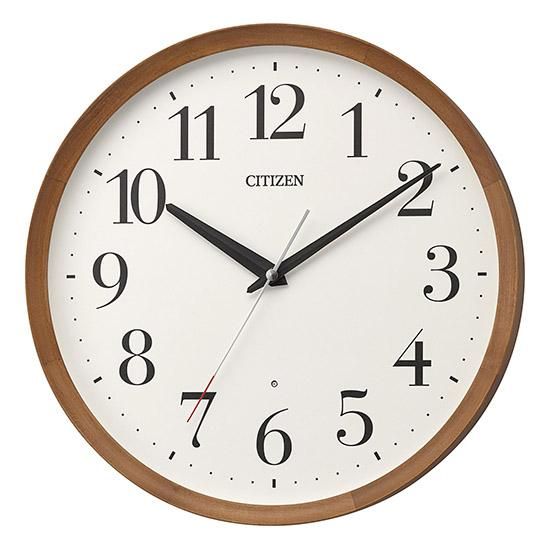 CITIZEN】掛け時計 電波時計 シンプルモダン スタンダード 丸型 (茶色