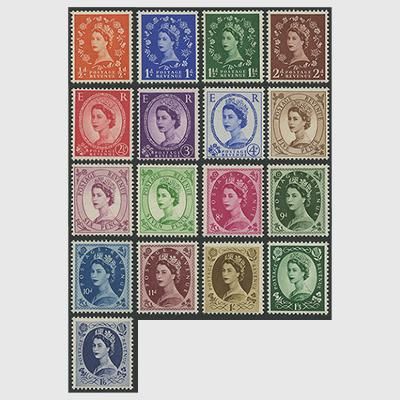イギリス 1952-54年普通切手・チューダークラウンすかしシリーズ17種