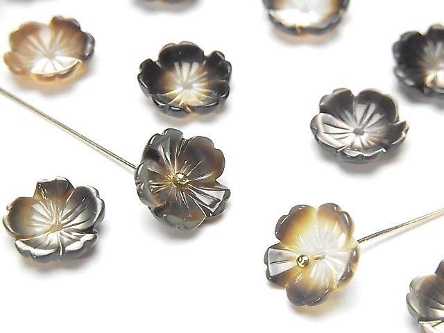 ブラックシェル（黒蝶貝） 立体フラワー 10mm 中央穴 4枚｜天然石