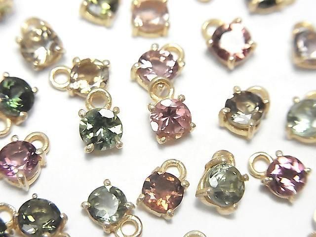 マルチカラートルマリン 枠留めラウンドファセットカット4×4mm 5個