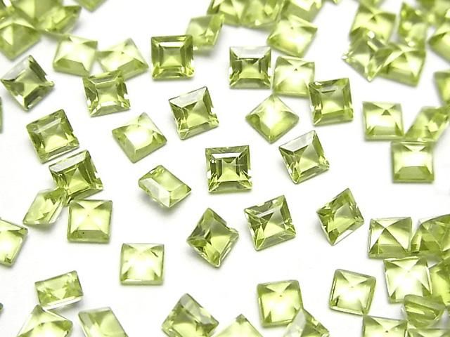 動画】宝石質ペリドットAAA ルース スクエアファセットカット4×4mm 5粒