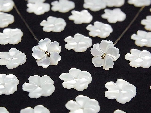 ホワイトシェル（白蝶貝） フラワー 10mm 中央穴 4個｜天然石ビーズの