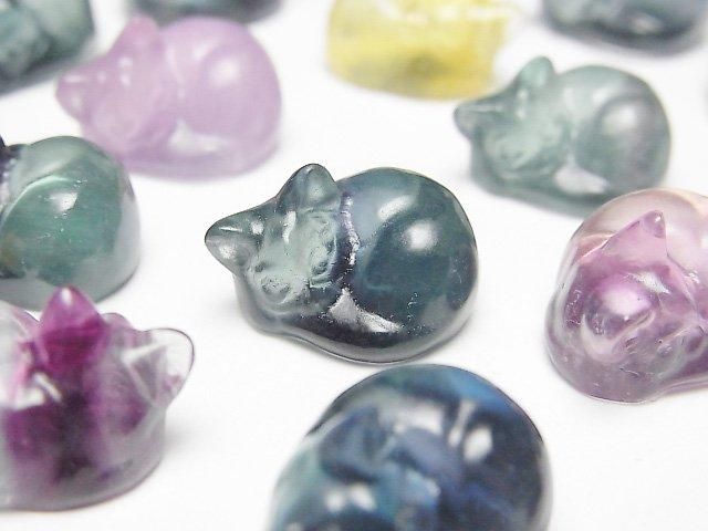 マルチカラーフローライト 猫（ねこ・ネコ）モチーフ 11×17mm 【穴なし
