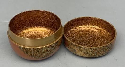 茶道具 朱金平棗 花籠蒔絵 内梨地、 輪島塗師 伝統工芸 技術保存作家