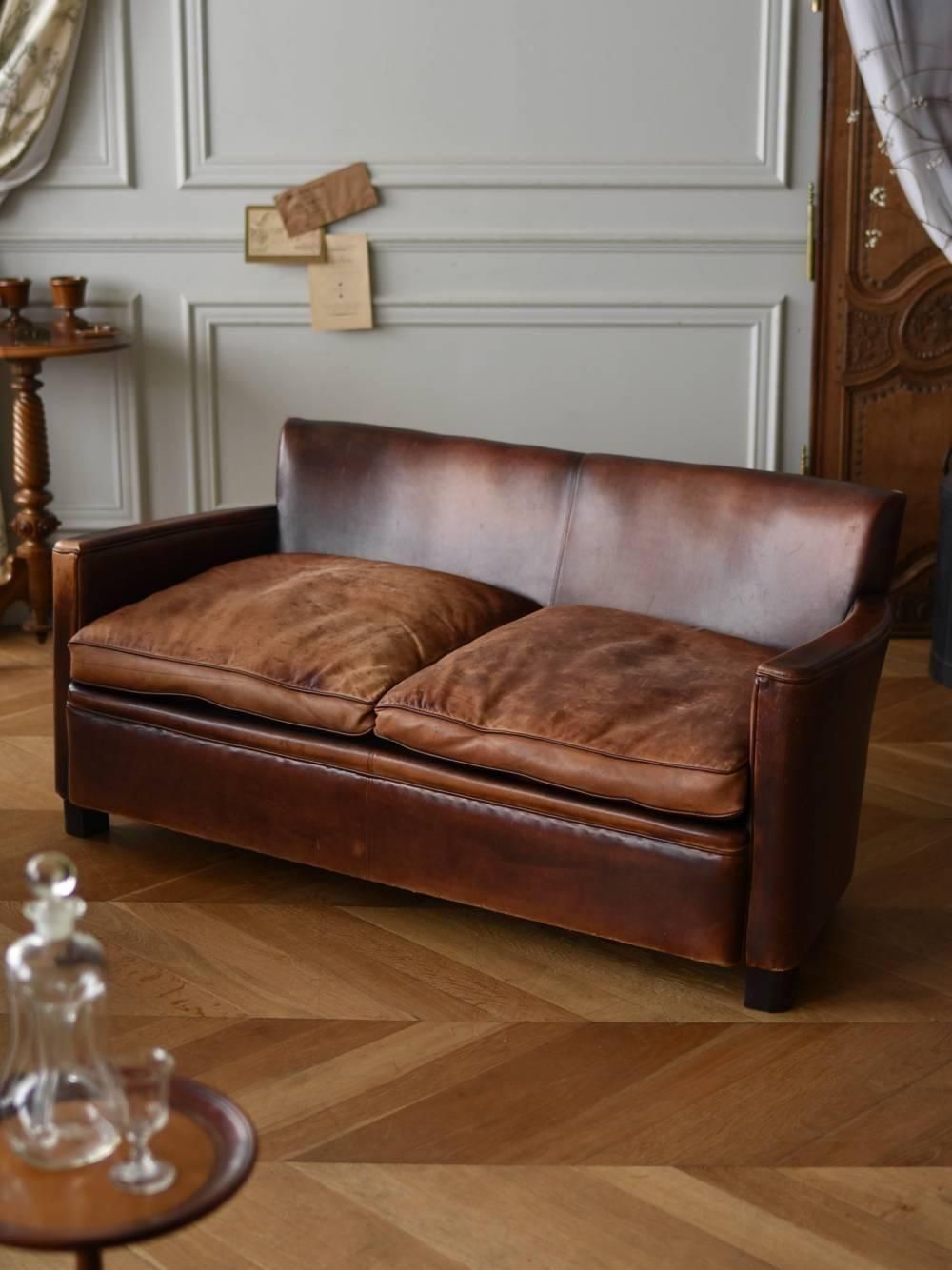レザーソファ.2シーター フランスアンティーク家具 レザーソファ 2人