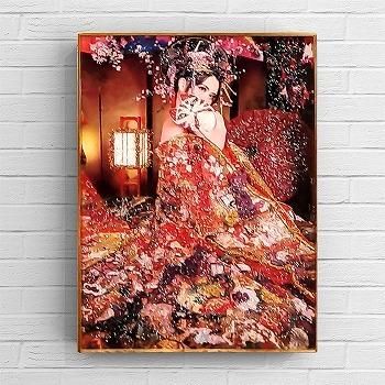 60×80cm金フレーム付おしやれでモダンなアートパネル・水晶絵