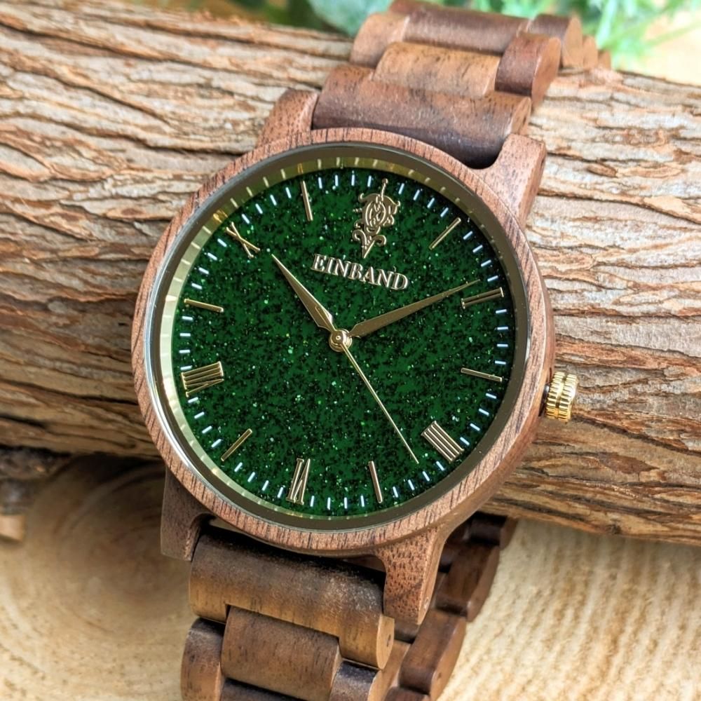 EINBAND Reise Green sandstone × Walnut 木製腕時計 40mm - 木製