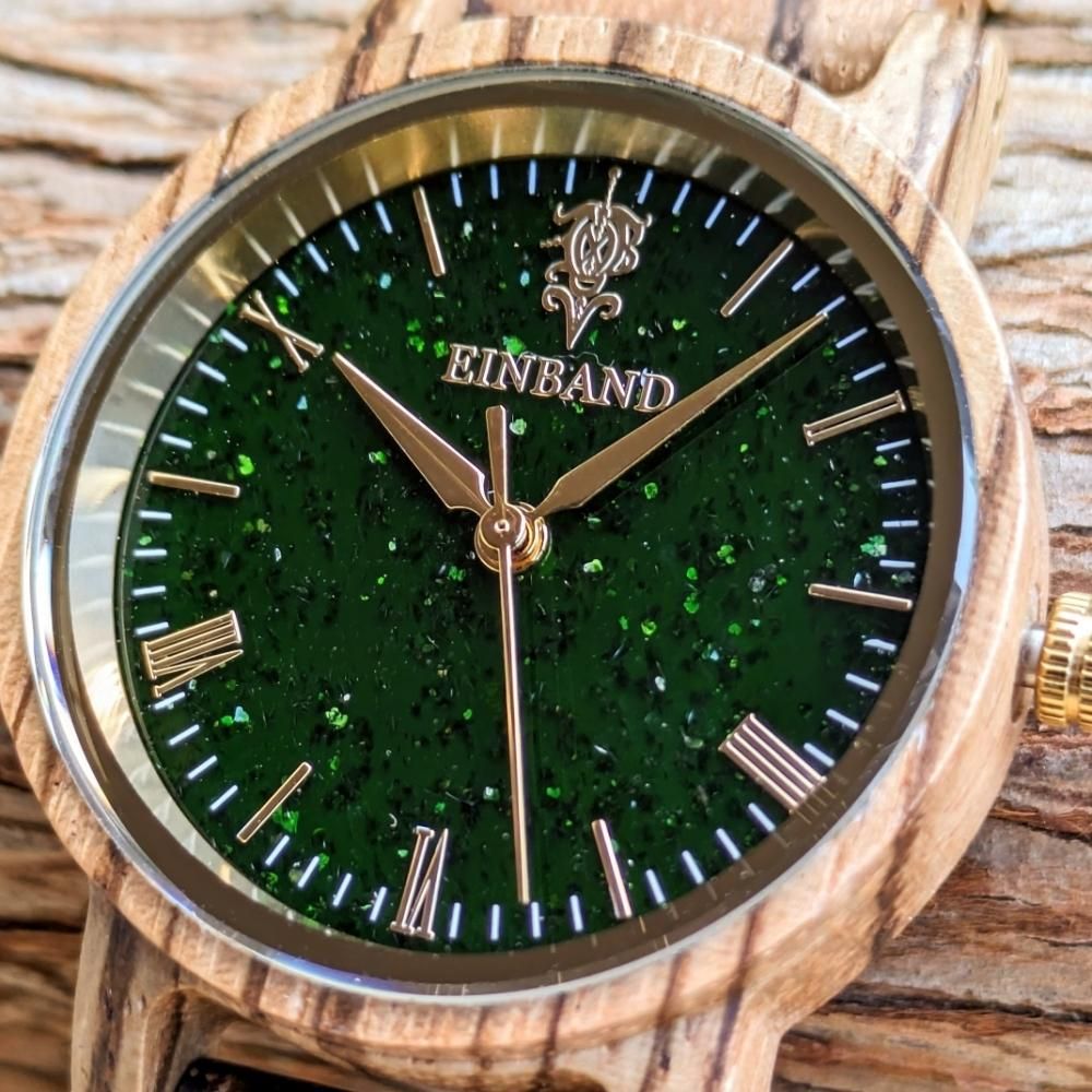 EINBAND Reise Green sandstone × Zebrawood 木製腕時計 32mm - 木製