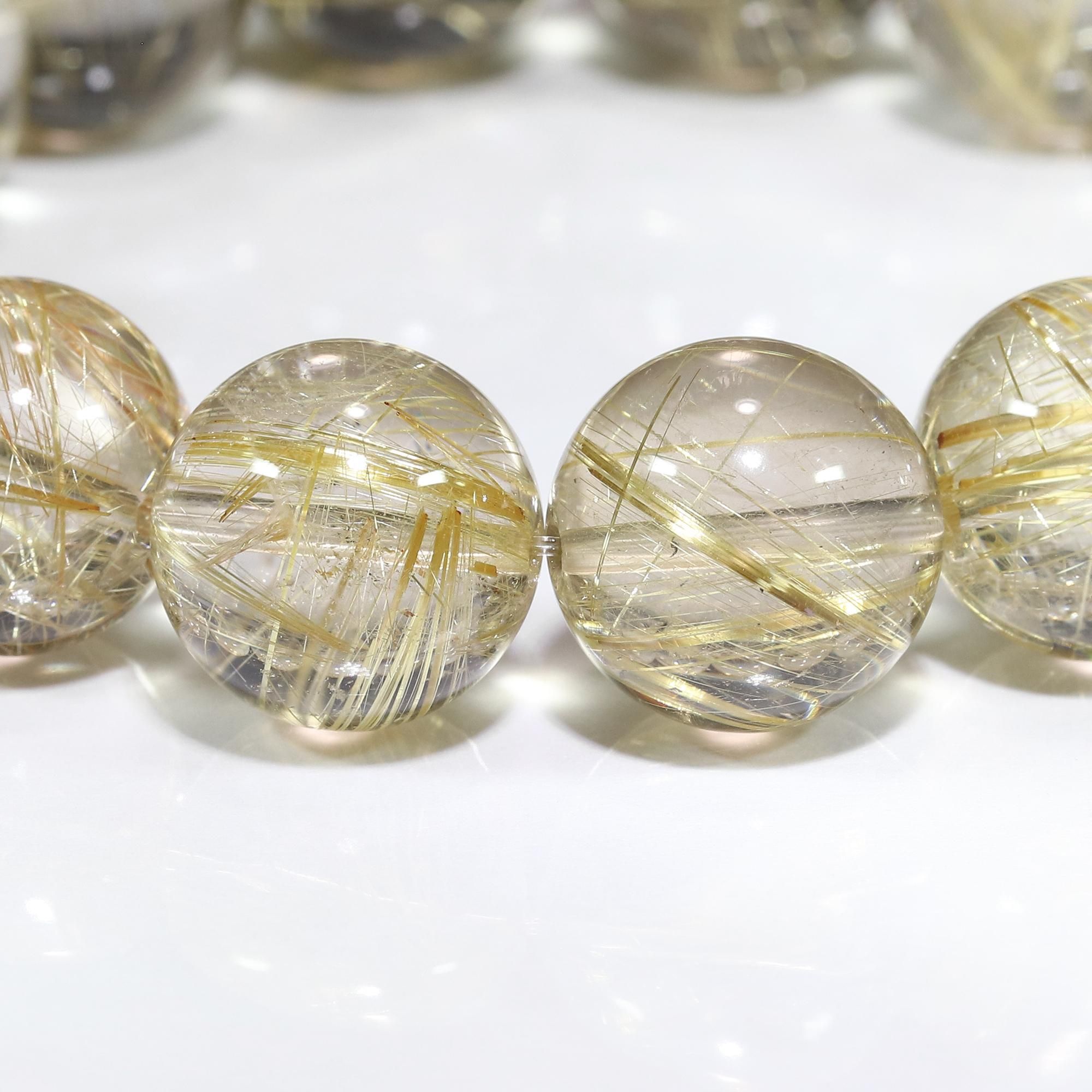 高品質/クリアタイプ】ゴールドルチルクォーツ 15mm～15.5mm玉