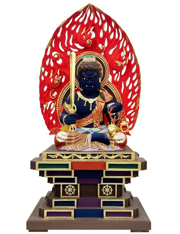 不動明王 座像 濃彩切金 総高65cm 身丈8寸