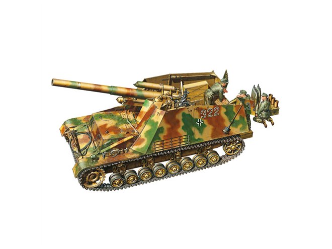 ドイツ軍の重自走榴弾砲「フンメル 後期型」1/35プラモ、乗員3体