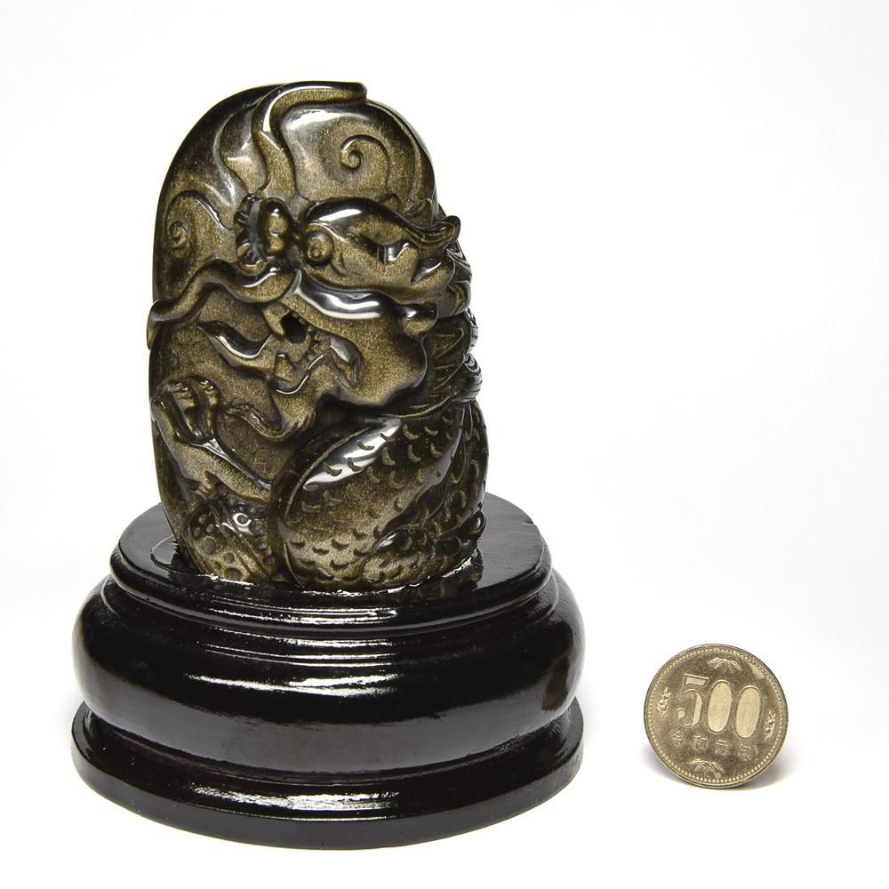ゴールデンオブシディアン「龍」彫刻 99x58x47mm #PB526 - プレミアム