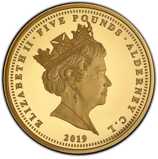 オルダニー 2019 5ポンド 金貨 ウナとライオン エリザベス2世 PR69DCAM