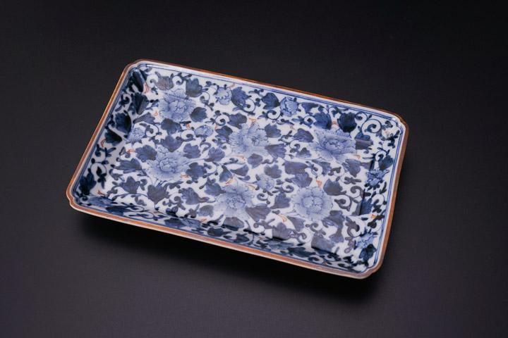 宮内庁御用窯】長角皿揃 色絵牡丹唐草/山本長左 （木箱入り） - 和食器