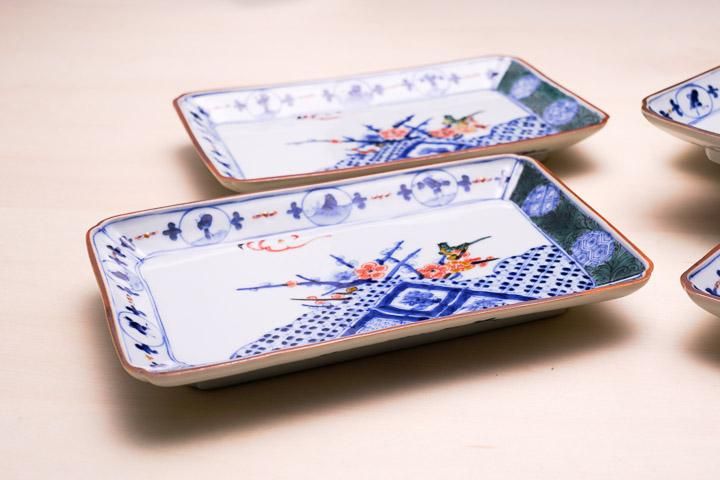 宮内庁御用窯】長角皿揃 色絵丸紋祥瑞/山本長左 （木箱入り） - 和食器