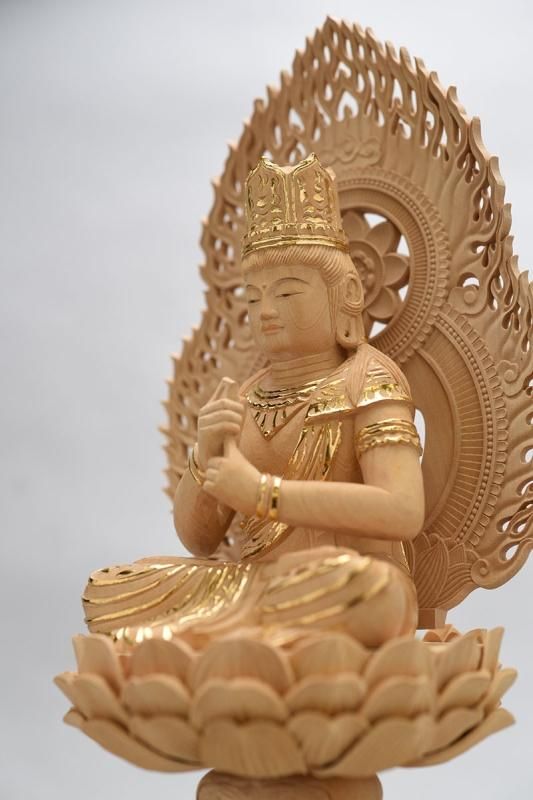 真言宗】柘植製 大日如来(座像/3寸/切金) 六角台座 火炎光背 仏像