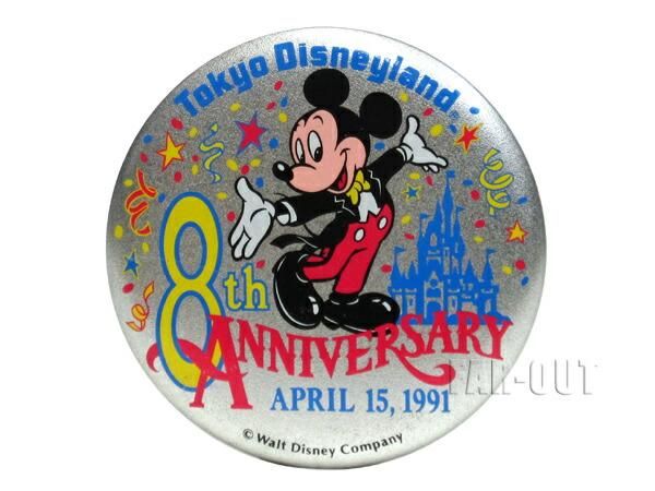 TDL 8周年記念 1991年 ミッキー 缶バッジ 缶バッチ 東京