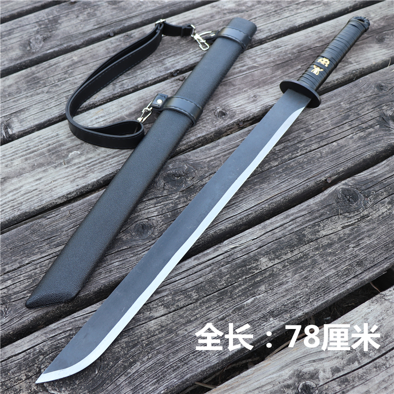 唐横刀锰钢刀具一体长刀剑车载防身冷兵器汉唐宝剑武术镇宅未开刃|黑面