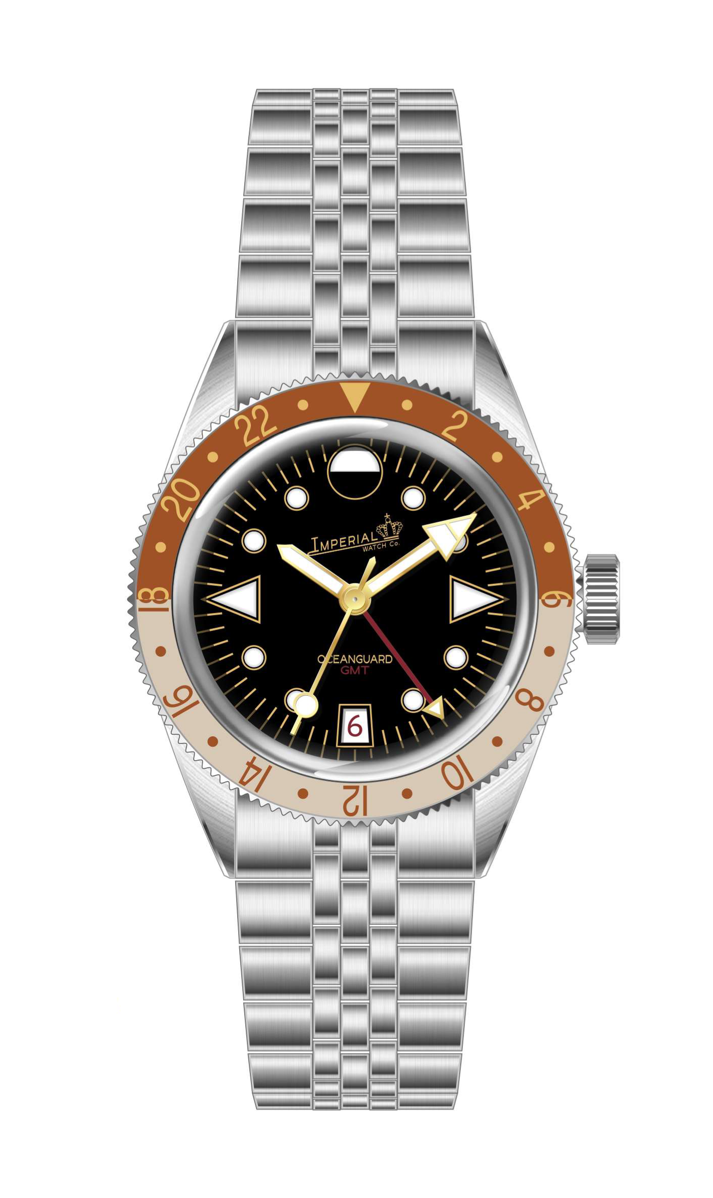 Oceanguard GMT - Jet Black w/ Rootbeer Bezel – Imperial Watch Co.