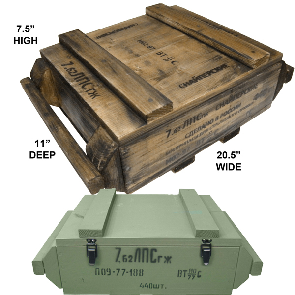 7.62mm x 54R Ammo Crate (Empty, Natural Wood or Olive Drab