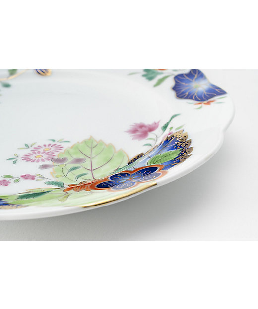 未使用品】深川製 染付 花鳥外濃 ケーキ皿 直径 約20cm 宮内庁御用達