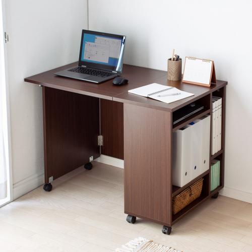 デスクになる収納ワゴン 折りたたみ天板 ブラウン 100-DESKN010M【イス