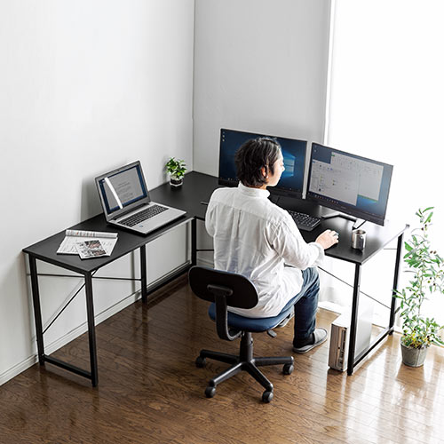 L字型デスク 幅150cm+90cm ブラック 100-DESKH011BK【イス王国】