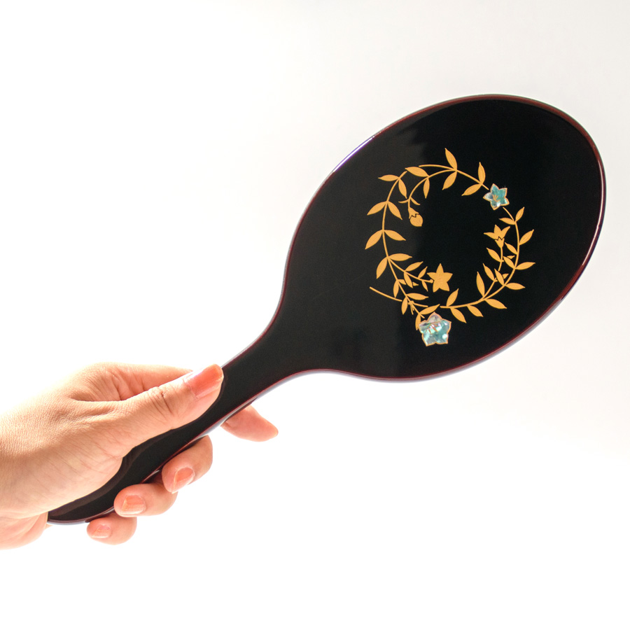 木製手鏡 桜蒔絵/青貝桔梗 漆塗り ハンドミラー 漆器の井助