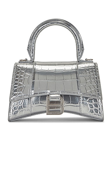 Balenciaga XS Hourglass Top Handle Bag in Silver | FWRD