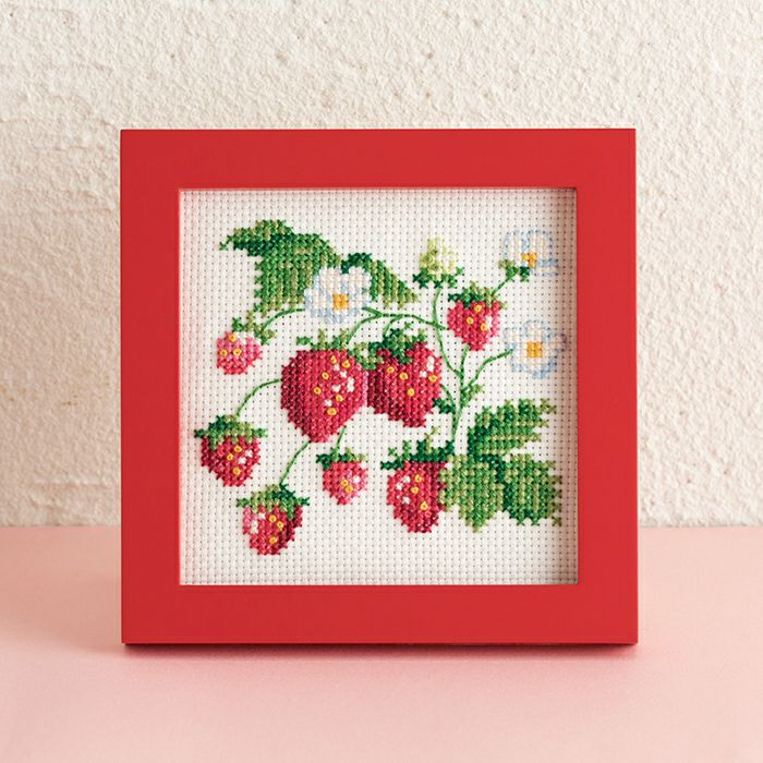 クロスステッチミニフレーム＜いちご＞ | リバティ 生地、編み物、刺繍