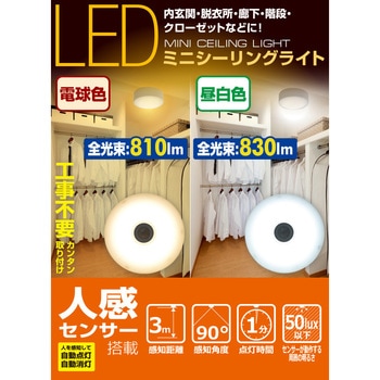 LEDミニシーリングライト (白熱電球60W相当) 人感センサー付き YAMAZEN