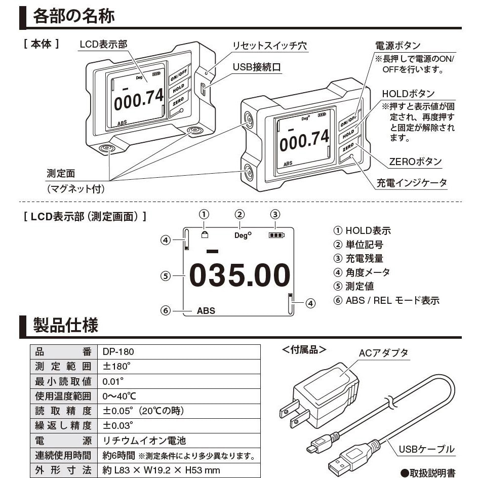 DP-180 デジタル角度計レベルニック 1個 SK(新潟精機) 【通販モノタロウ】