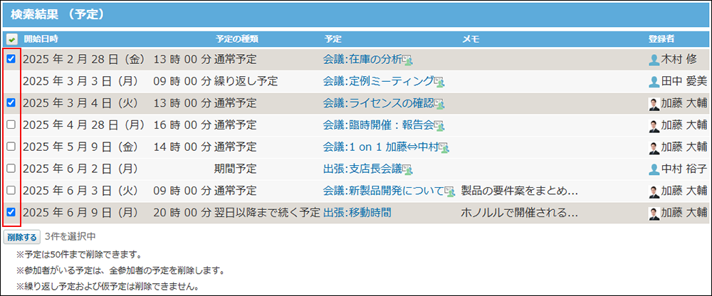 予定の削除 | サイボウズ Office マニュアル