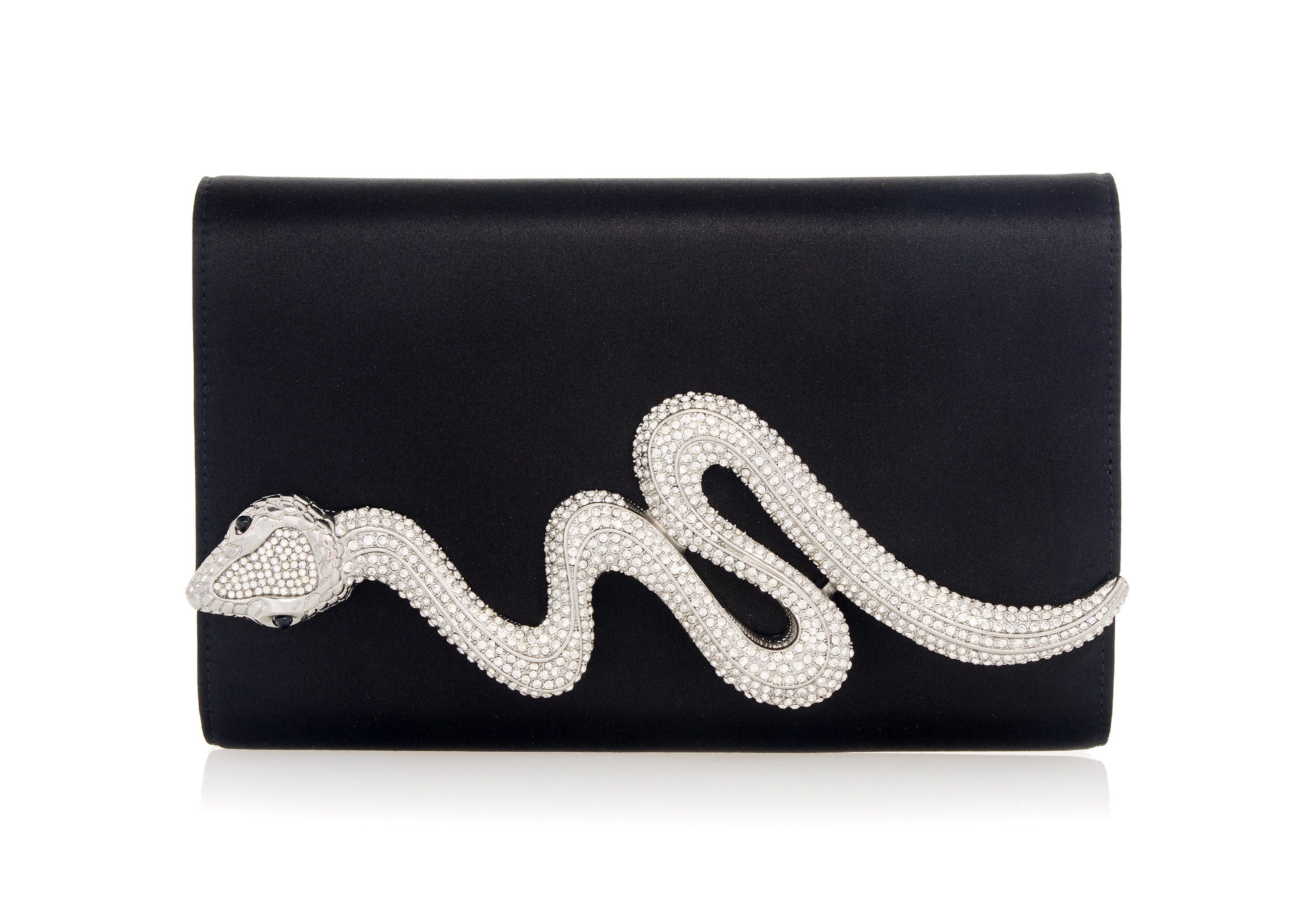 Serpent Fizzoni Silver Black Satin - Judith Leiber