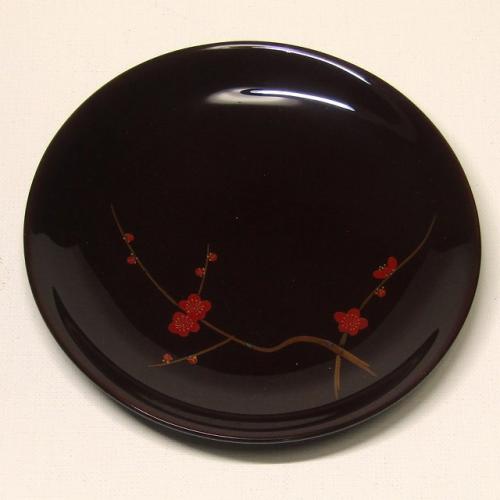 輪島塗 銘々皿 丸形 -梅の蒔絵仕上げ- [内外面とも朱タメ色] 螺鈿