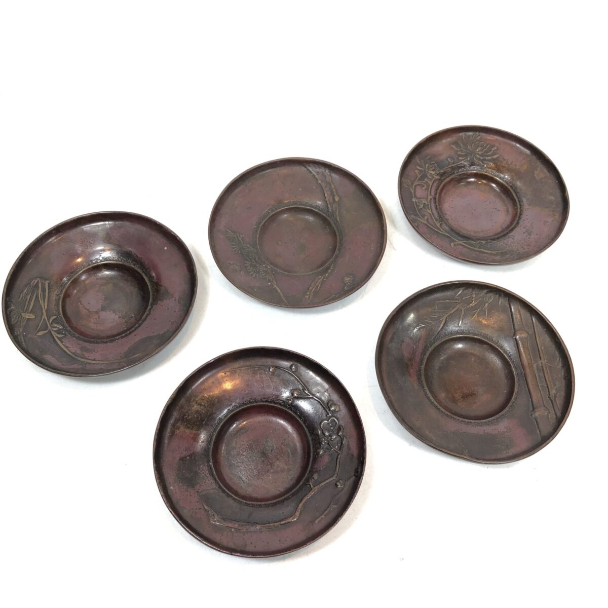 本間琢斎・瑞雲作 茶托 5枚まとめ 五清紋 斑紫銅 茶器 茶道具 | 買取