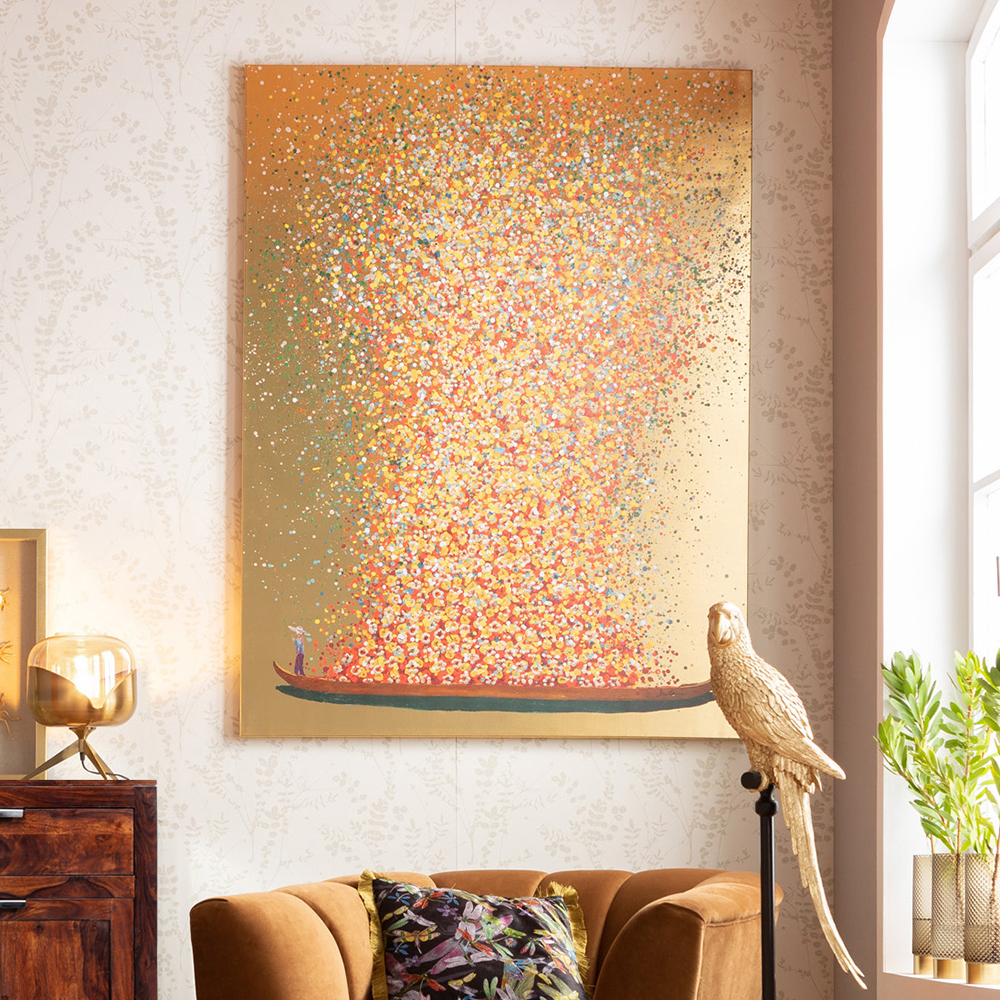 廃番】フラワーボート ゴールドレッド100x80cm タッチドピクチャー