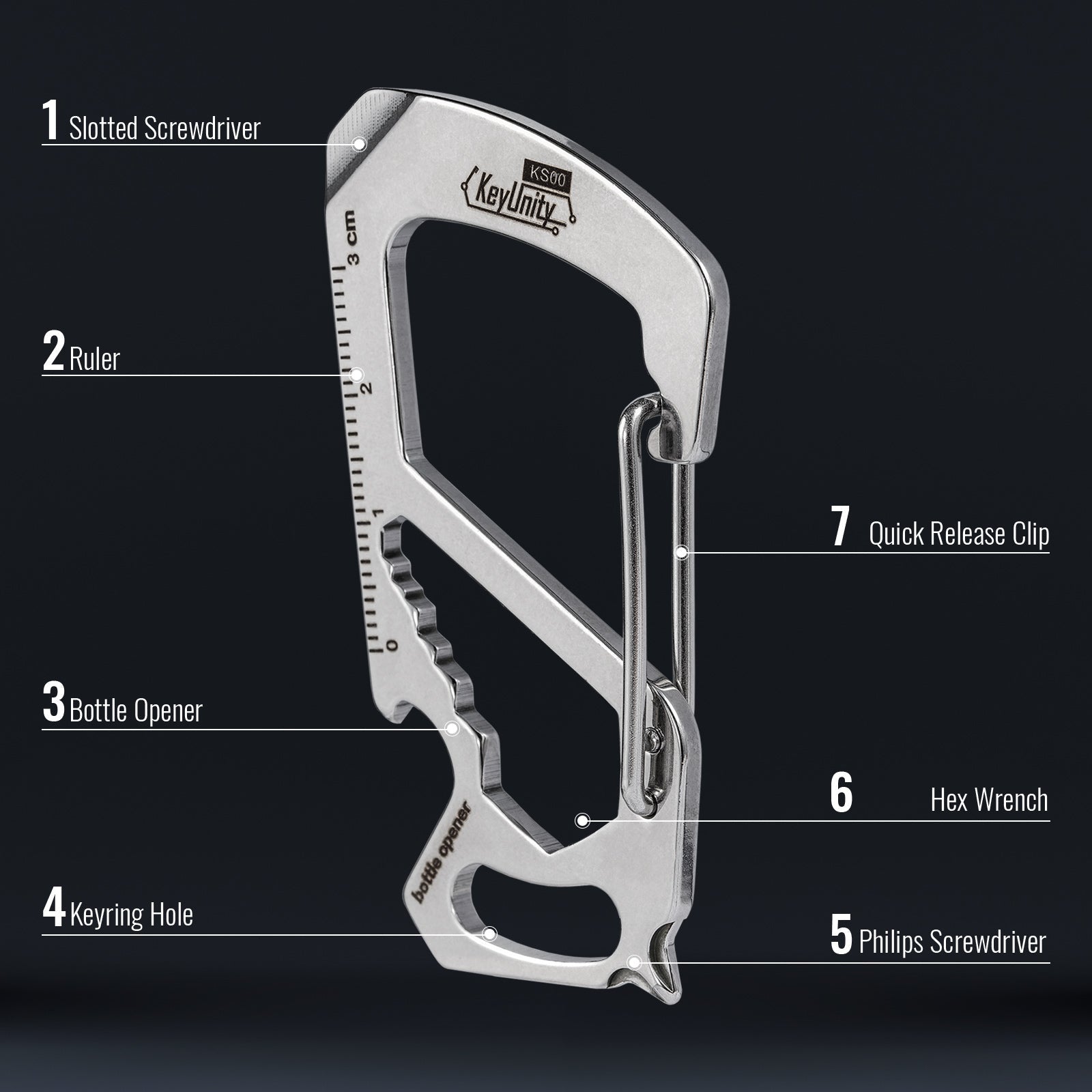 KS00 Stainless Steel Carabiner Clip with Bottle Opener