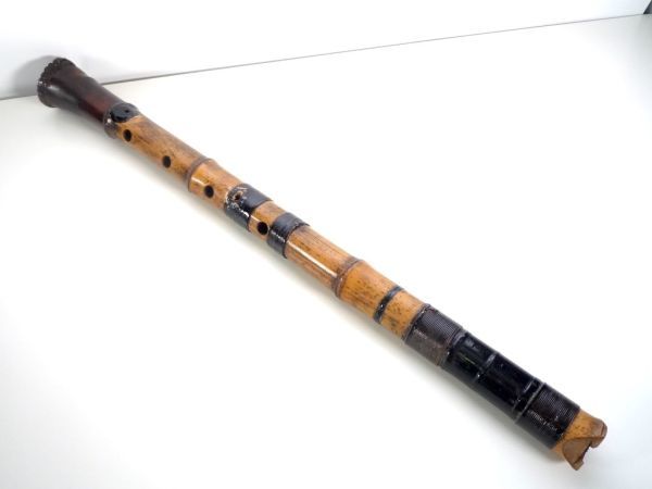 蘭畝 銘二個 尺八 漆太巻 黒漆塗 刻印 在銘 約62cm | キンカン