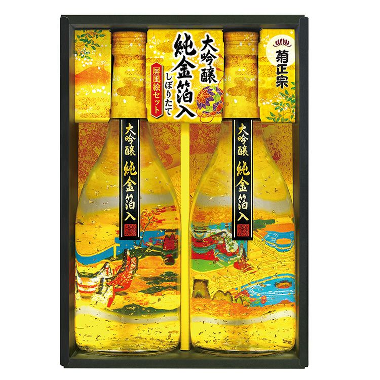 菊正宗 超特撰 しぼりたて大吟醸 純金箔入り屏風絵セット(キクSWD30