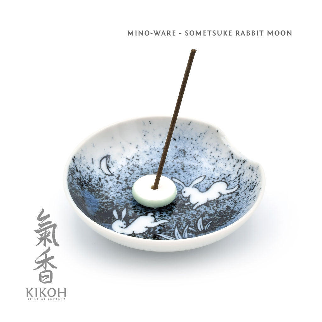 Sometsuke Rabbit & Moon Incense Holder - Kikoh Incense LLC