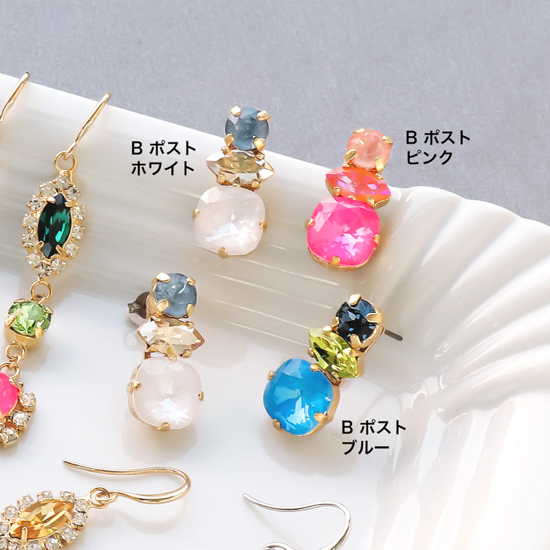 レシピNo.KR0891 貴和クリスタルのトリオビジューピアス2種 – 貴和