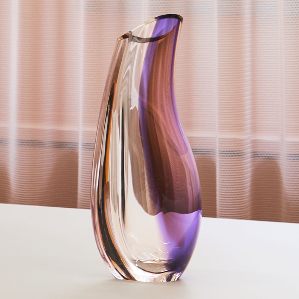 Kosta Boda Orchid Vase Decor Orange Purple Crystal Glass High