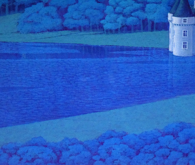 富谷一明「水辺の城」油絵・F8号 絵画買取・販売の小竹美術