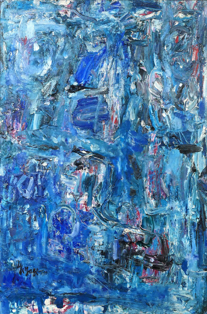 八木保次「青の抽象」油絵・M30号 絵画買取・販売の小竹美術