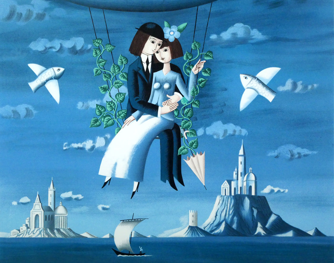 レイモン・ペイネ(Raymond Peynet)「天空をゆく魚（飛行船