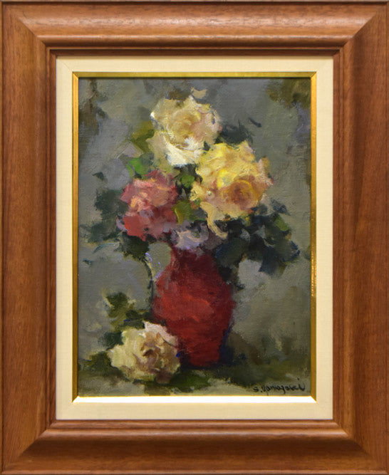 山崎翠祥「薔薇（銀縁）」油絵・F3号 絵画買取・販売の小竹美術