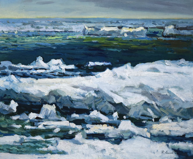 朝倉力男「オホーツクの流氷」油絵・F12号 絵画買取・販売の小竹美術