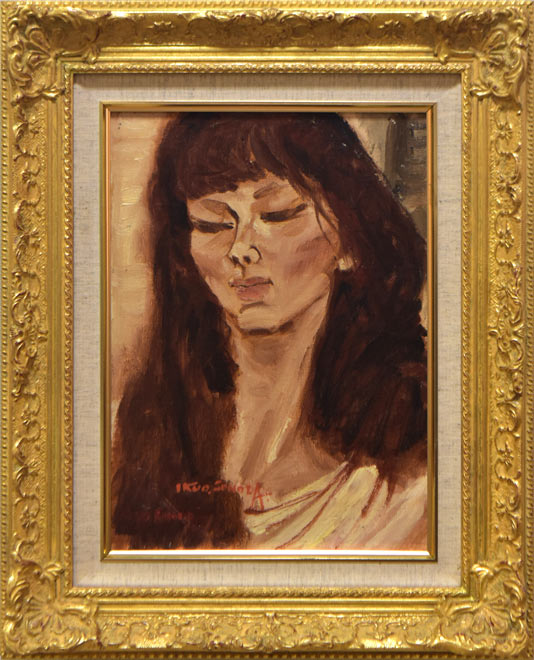 園田郁夫「女性像（赤い服）」油絵・F3号 絵画買取・販売の小竹美術
